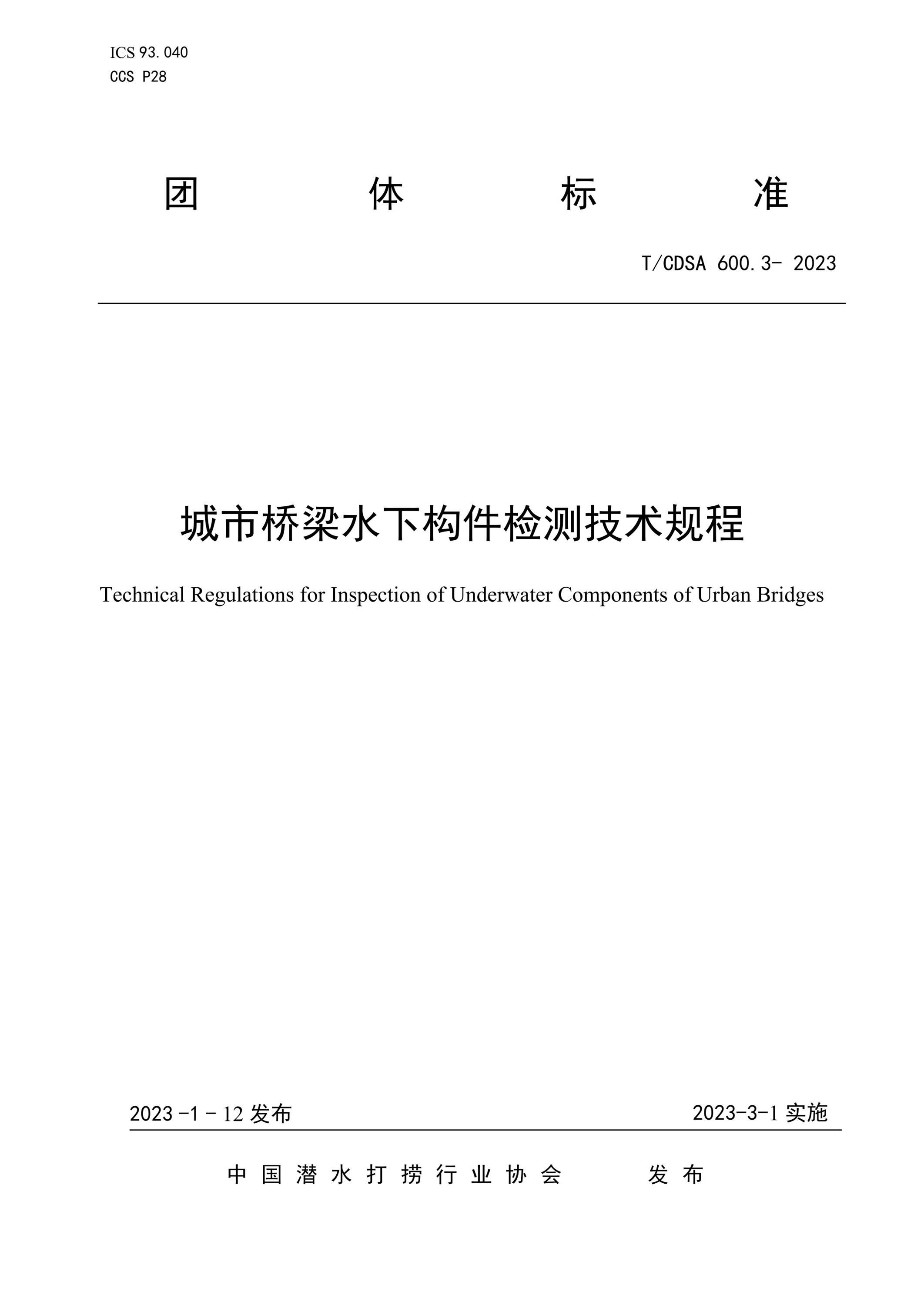 T/CDSA 600.3-2023 城市橋梁水下構(gòu)件檢測(cè)技術(shù)規(guī)程